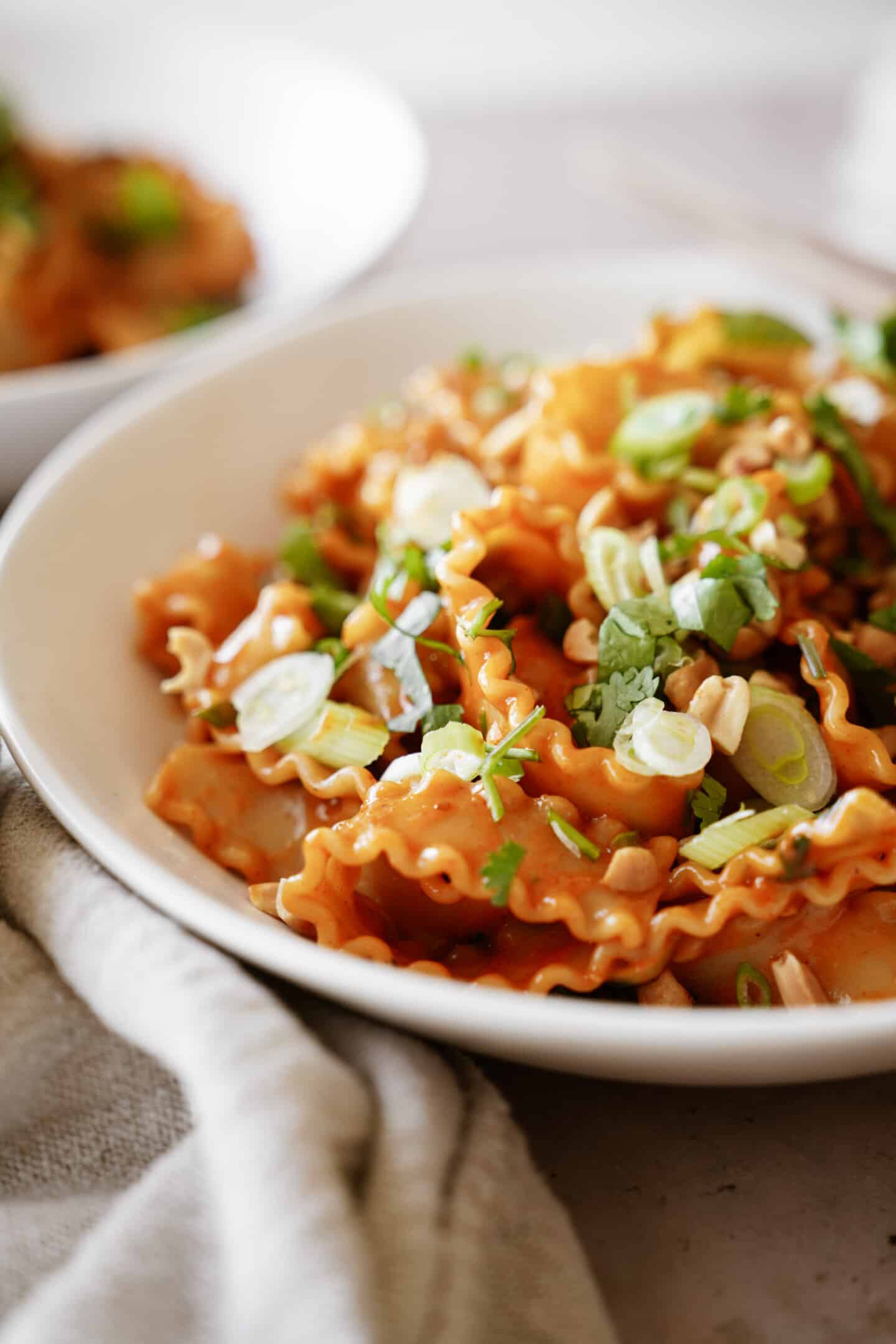 Close up of spicy noodles