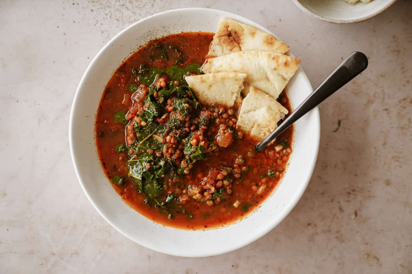 Lentil stew in a white bowl