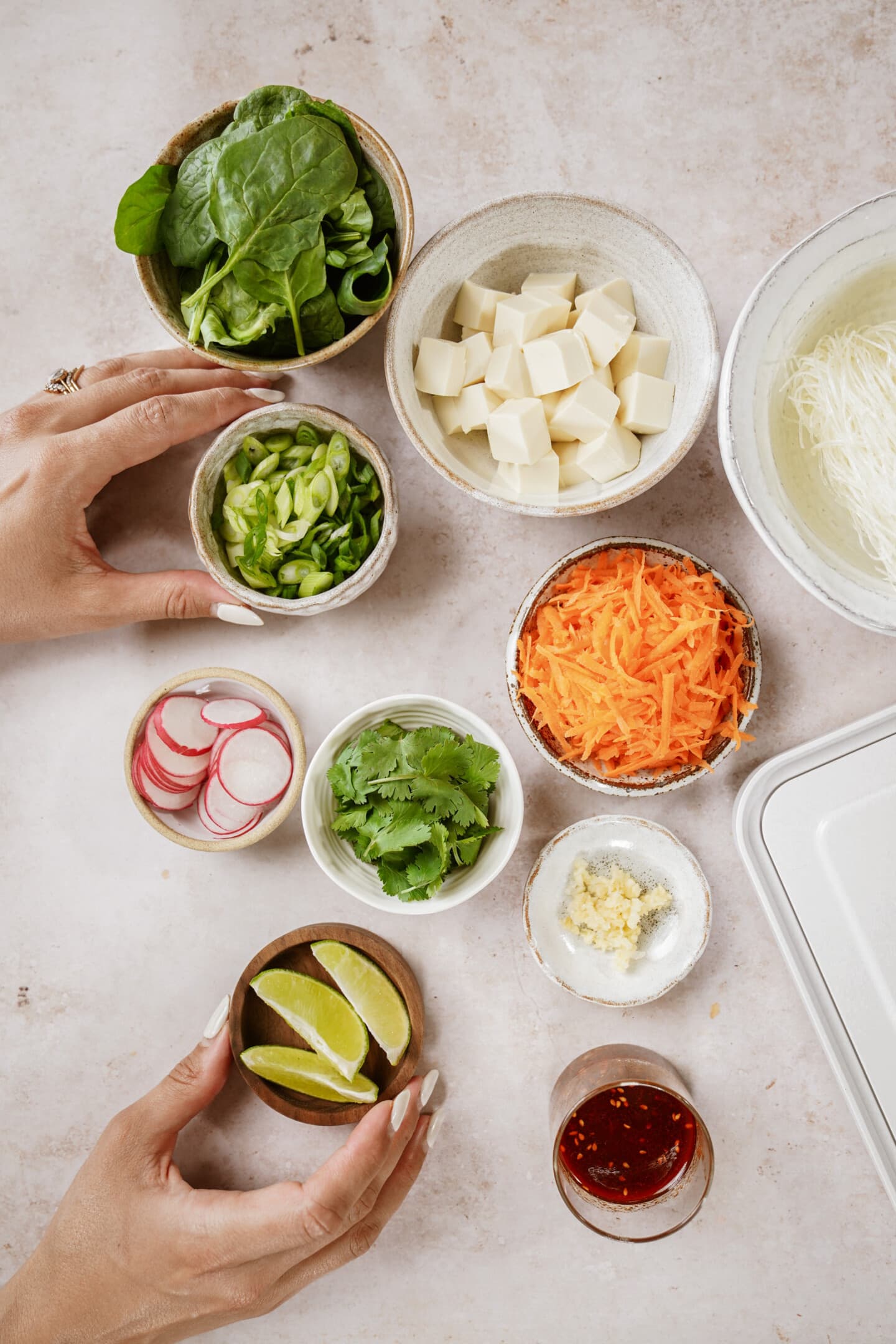 Fresh ingredients for homemade cup noodle