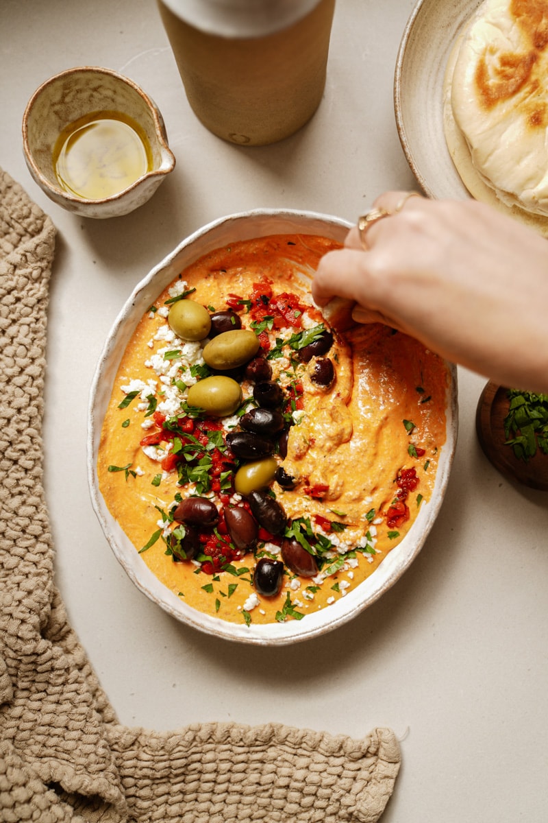 Spicy Greek Feta Dip in a while bowl