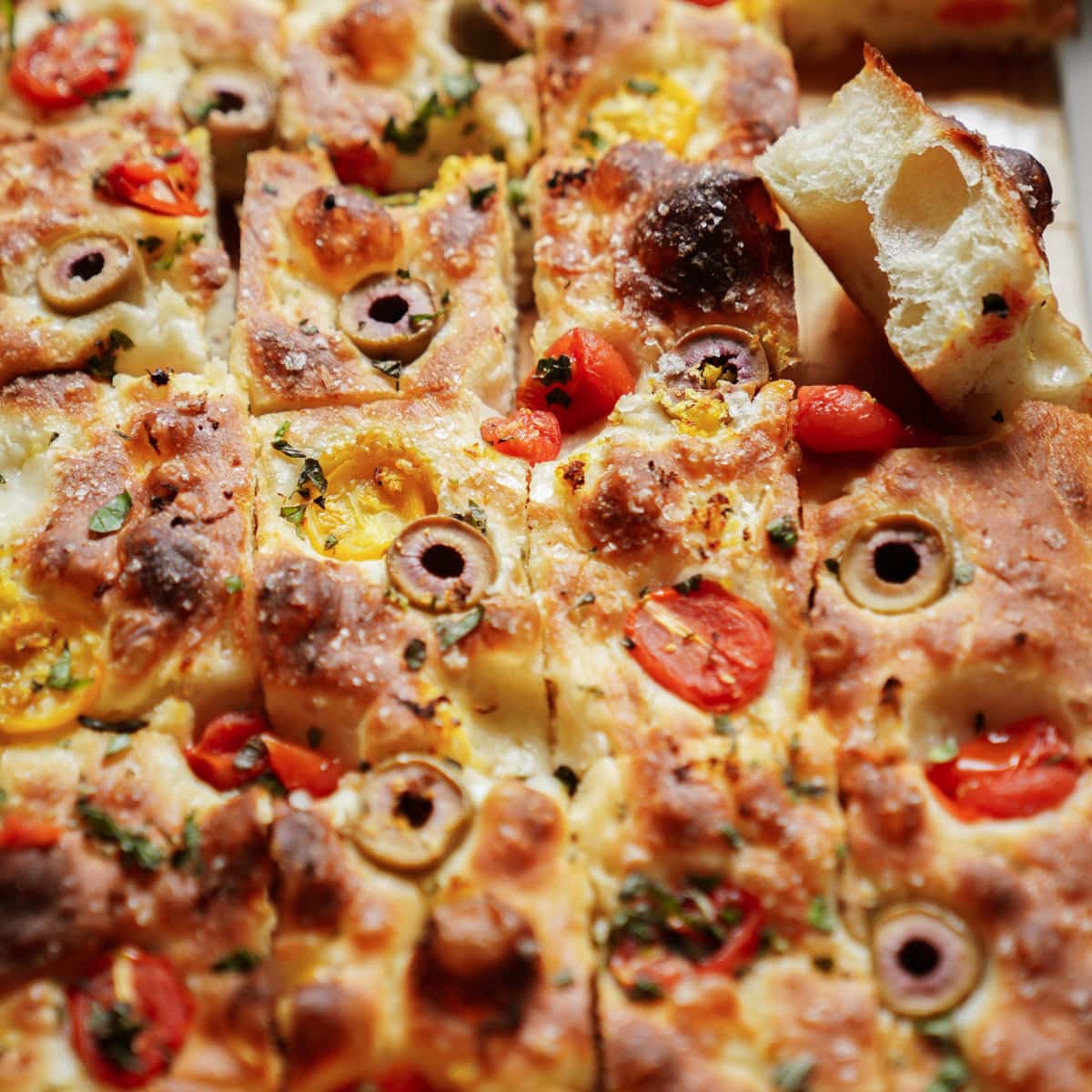 Close up of focaccia bread