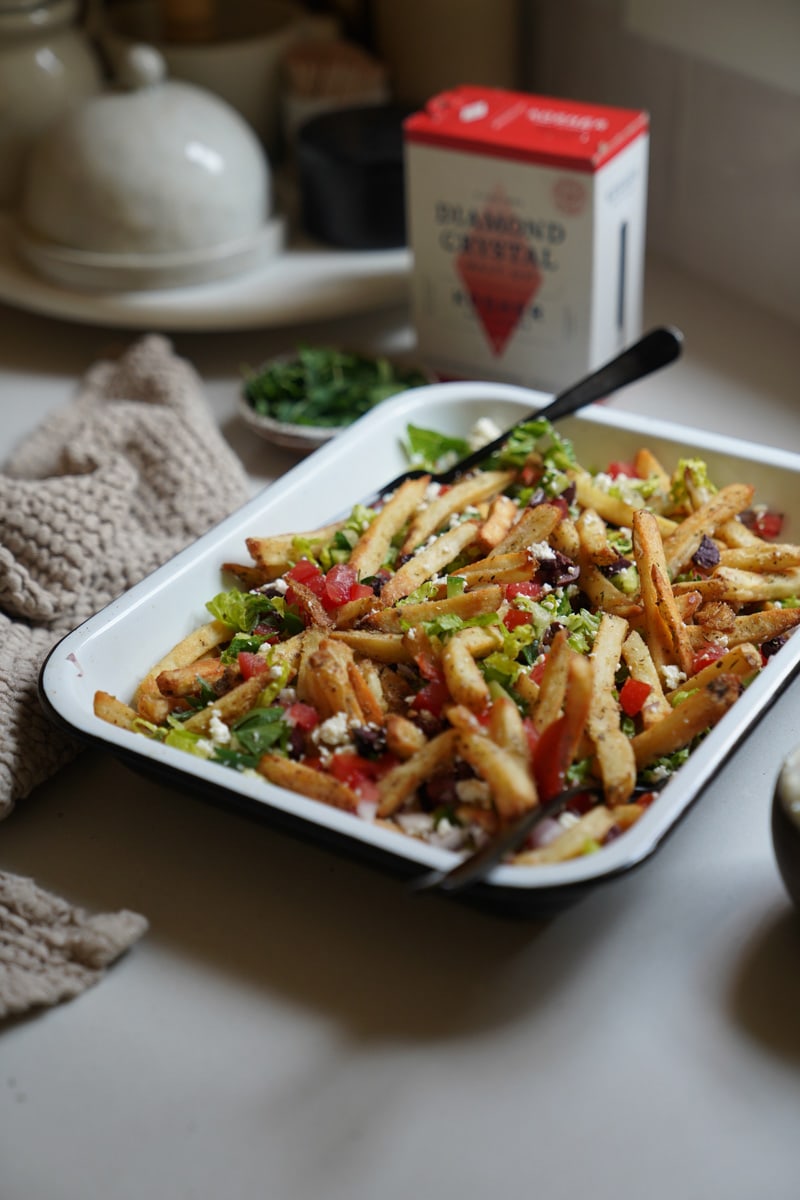 Gyro fries in a big serving dish