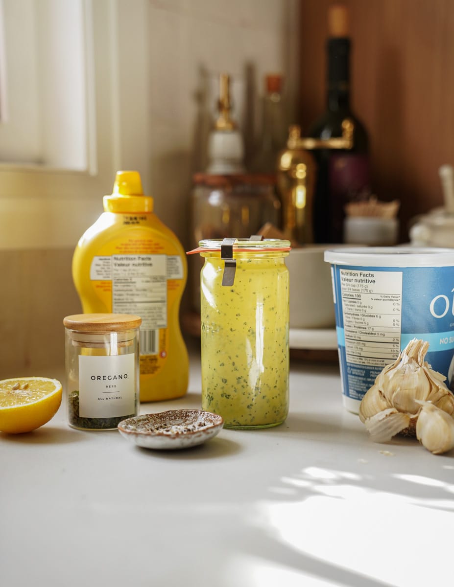 Ingredients for Greek chicken marinade on a counter