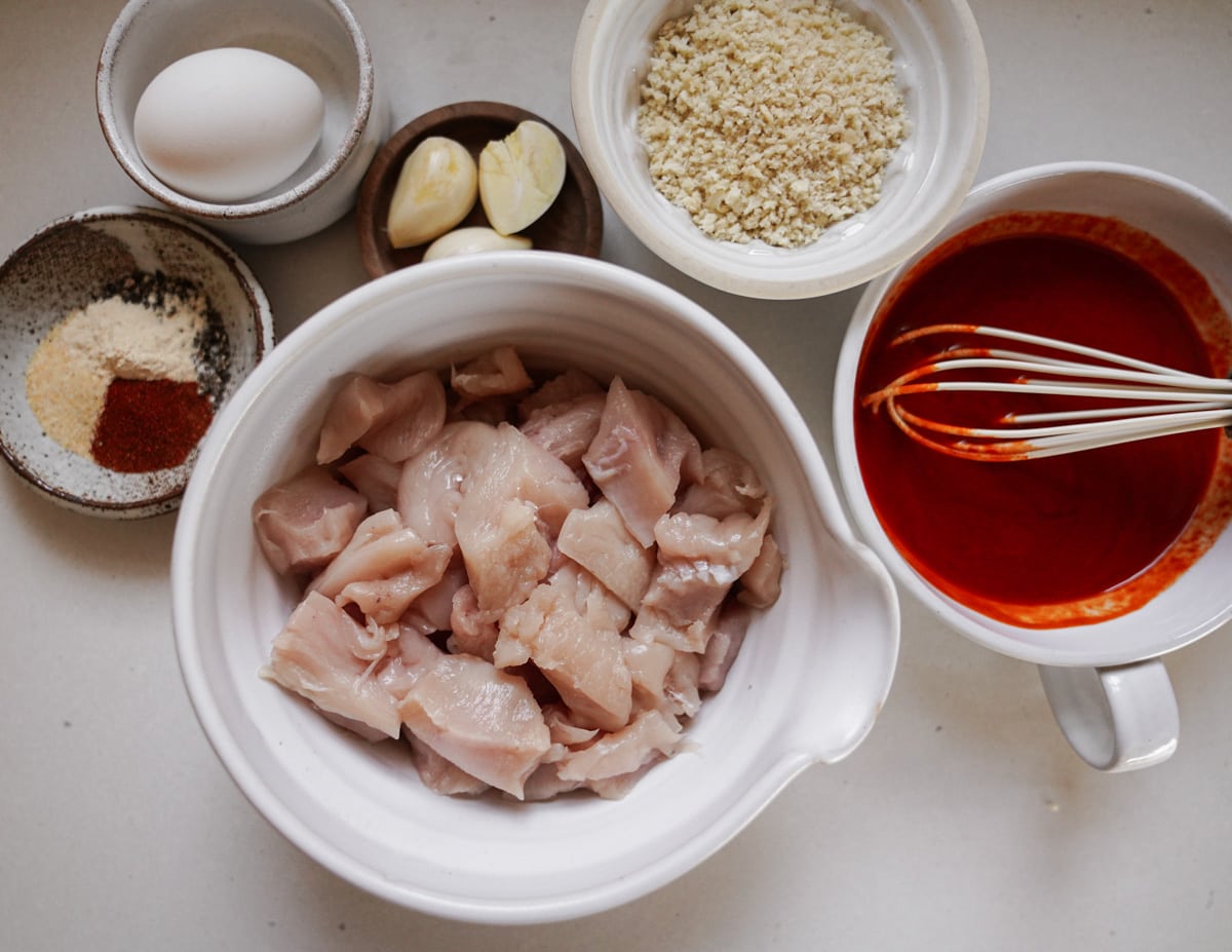 Ingredients for firecracker meatballs on counter