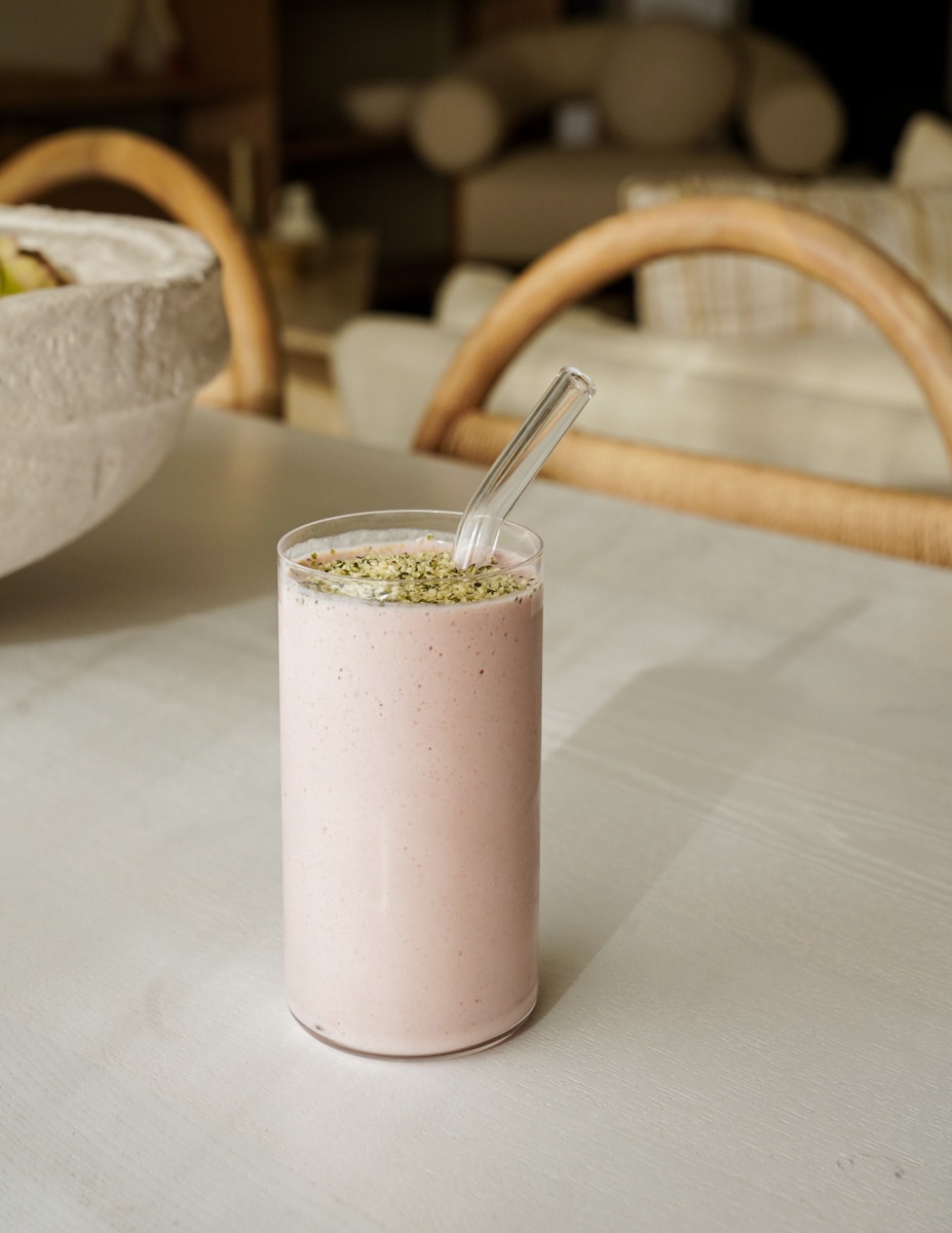 Strawberry smoothie on a counter