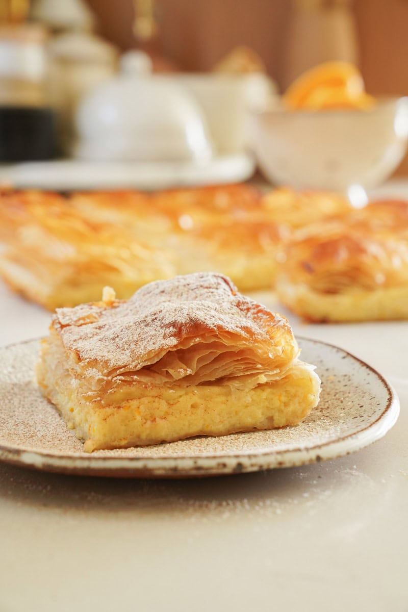 Slice of Bougatsa on a plate