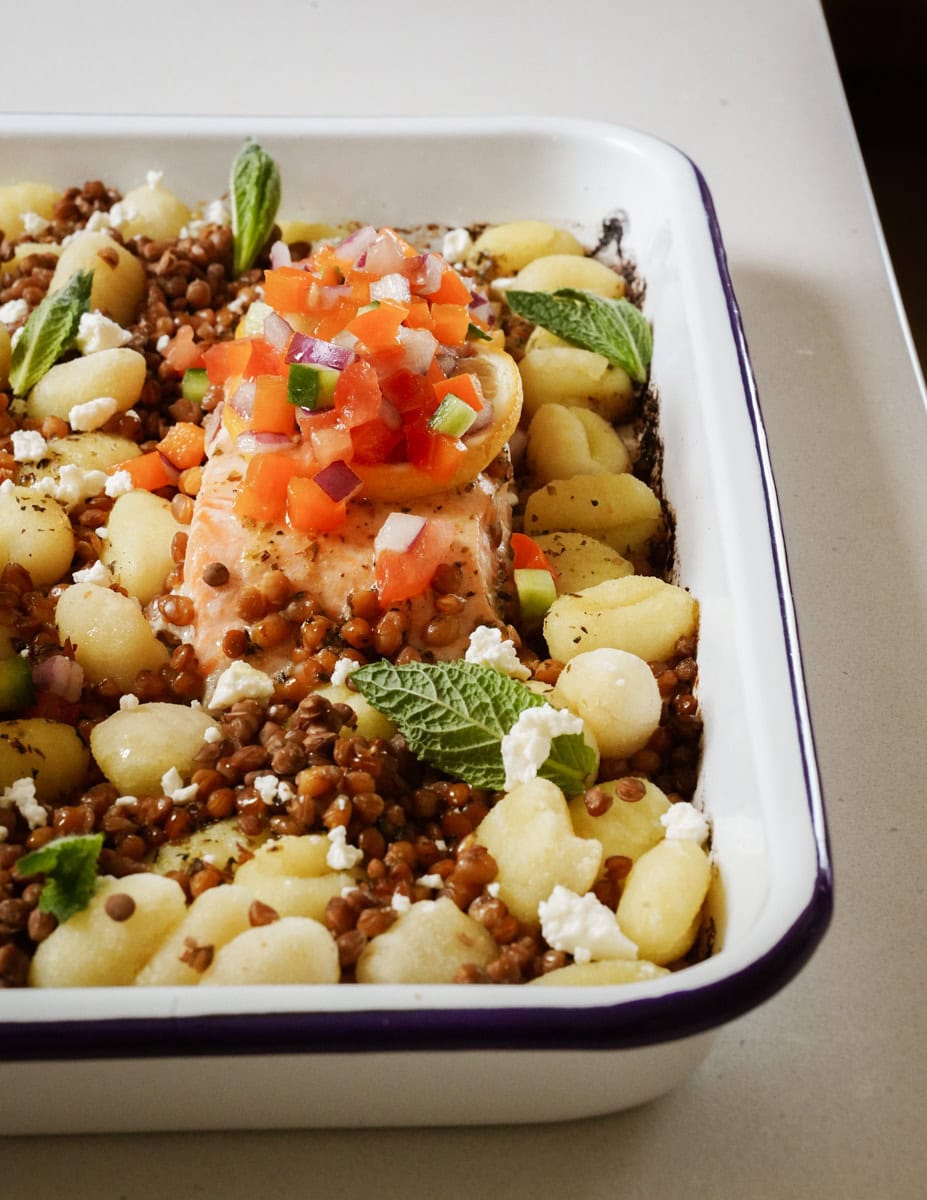 Pan with Greek Salmon on it