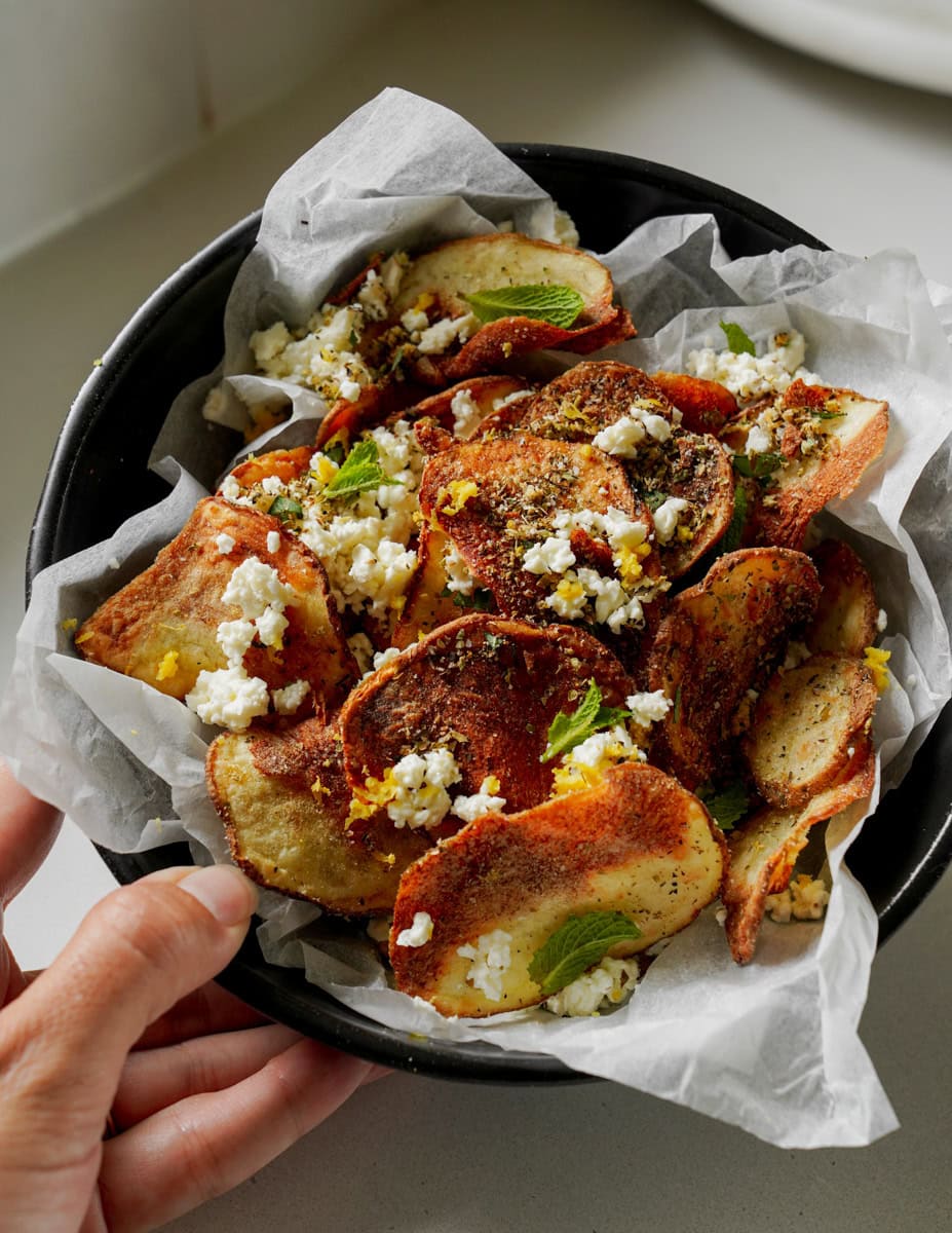 Bowl of homemade potato chips