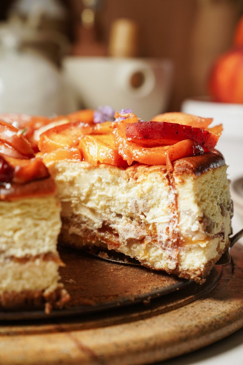 Slice of Peach Cobbler Cheesecake