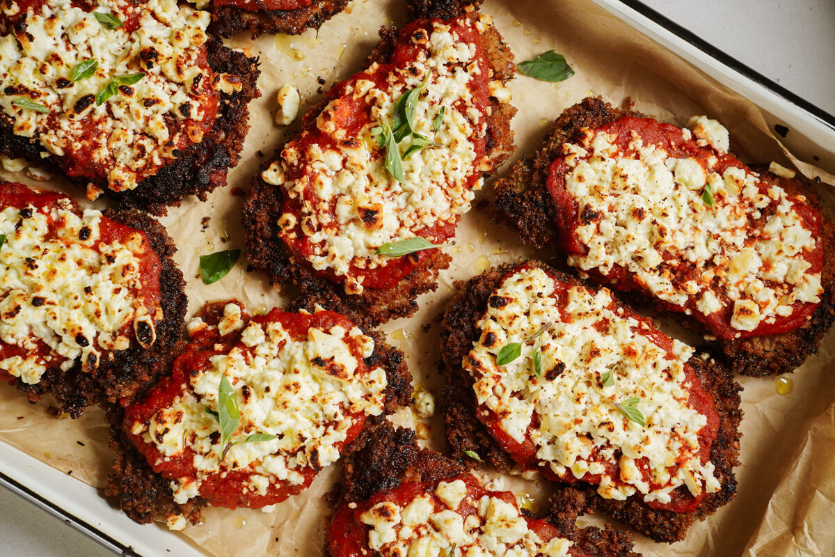 Chicken parmesan on baking tray