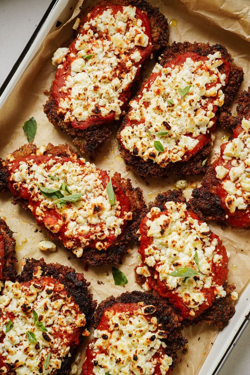 Chicken parmesan on baking tray